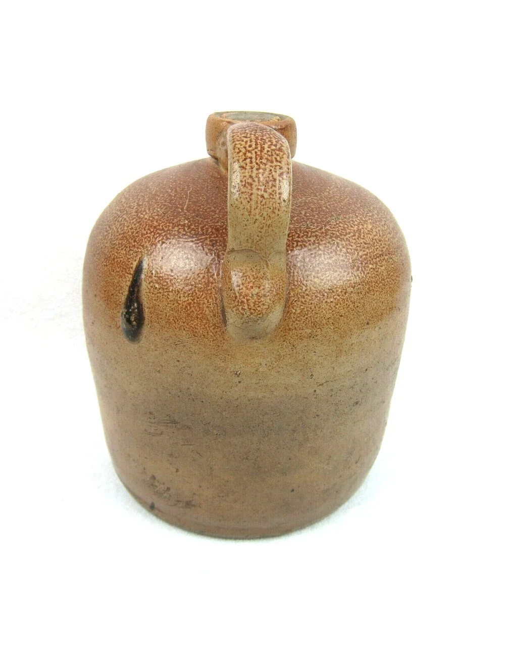 Antique 1880s-1900 Stoneware Jug Crock Handmade Brown Handle Cork Stopper RARE